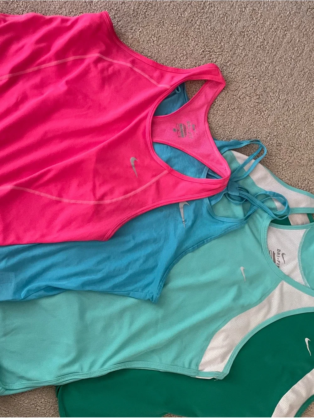 4 Nike Women's Racerback Tanks - Hot Pink, Teal, Aqua, Emerald